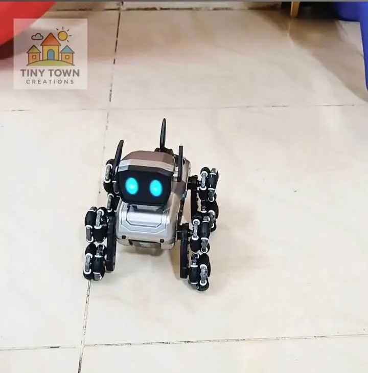 Smart walking robot dog toy with glowing LED eyes